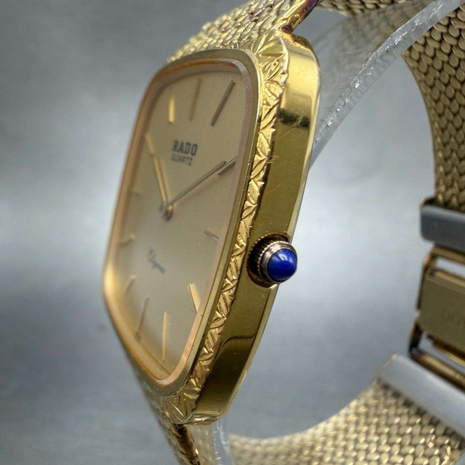 Rado Elegance Watch Men 30mm Gold Dial Gold Tone Rectangle 128.9005.2 New Batt2