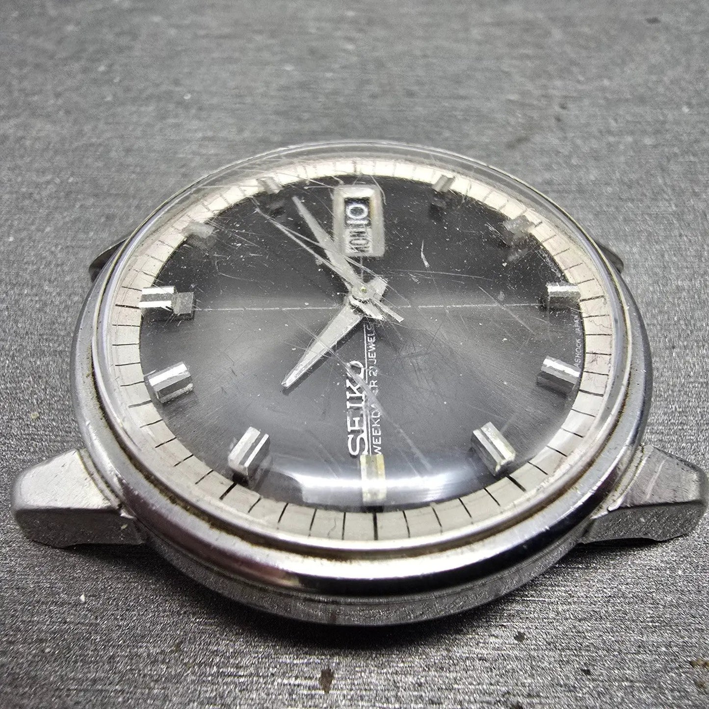 Seiko Weekdater Automatic Watch Men 37mm Gray Dial Steel Daydate 6619-8010 PARTS4