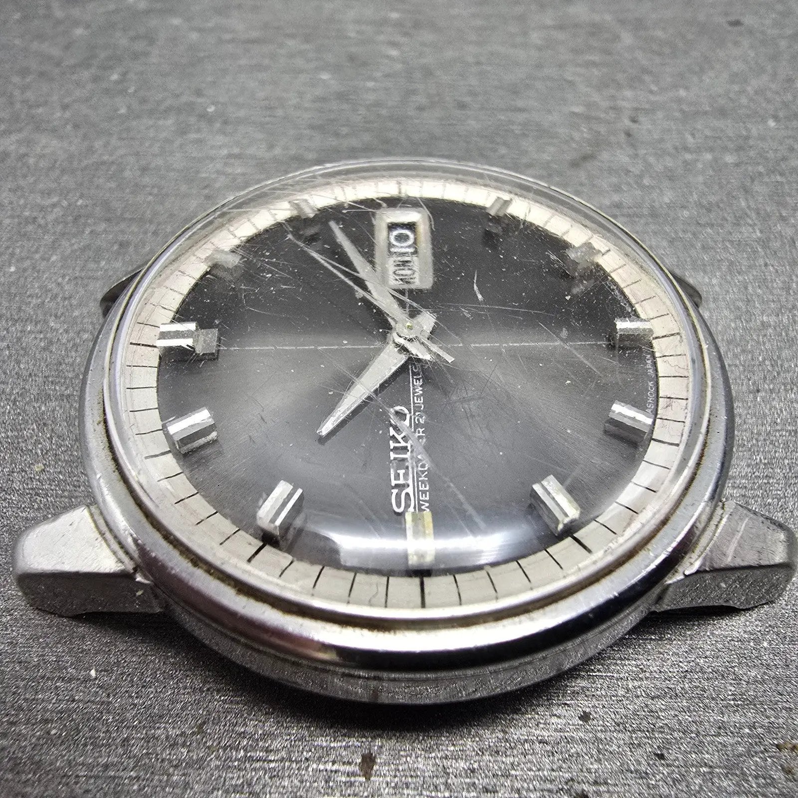 Seiko Weekdater Automatic Watch Men 37mm Gray Dial Steel Daydate 6619-8010 PARTS4