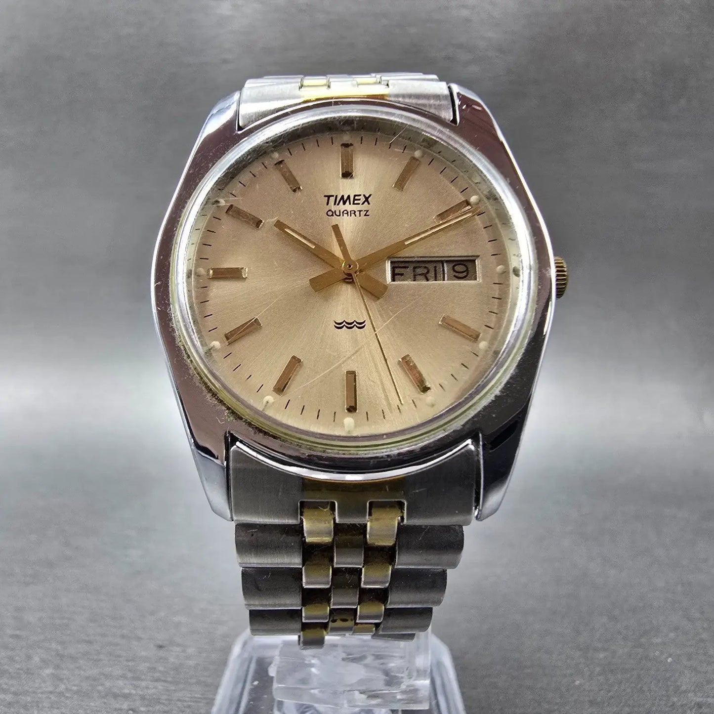 Timex President Watch Men 34mm Chamagne Dial Two Tone Daydate READ!! New Battery5