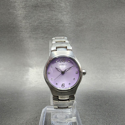 Seiko ALBA Wired Watch Women 21mm Purple Dial Steel Round 1N01-0BW0 New Battery