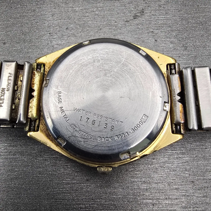 Seiko SQ Watch Men 34mm Gold Dial Gold Tone Daydate Round 8223-8009 New Battery10