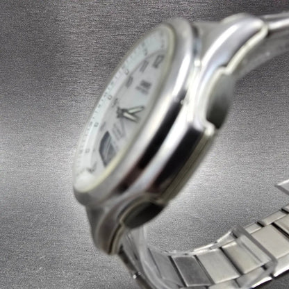 Casio Wave Ceptor Watch Men 42mm White Dial Steel Solar Analog Digital Works JP2