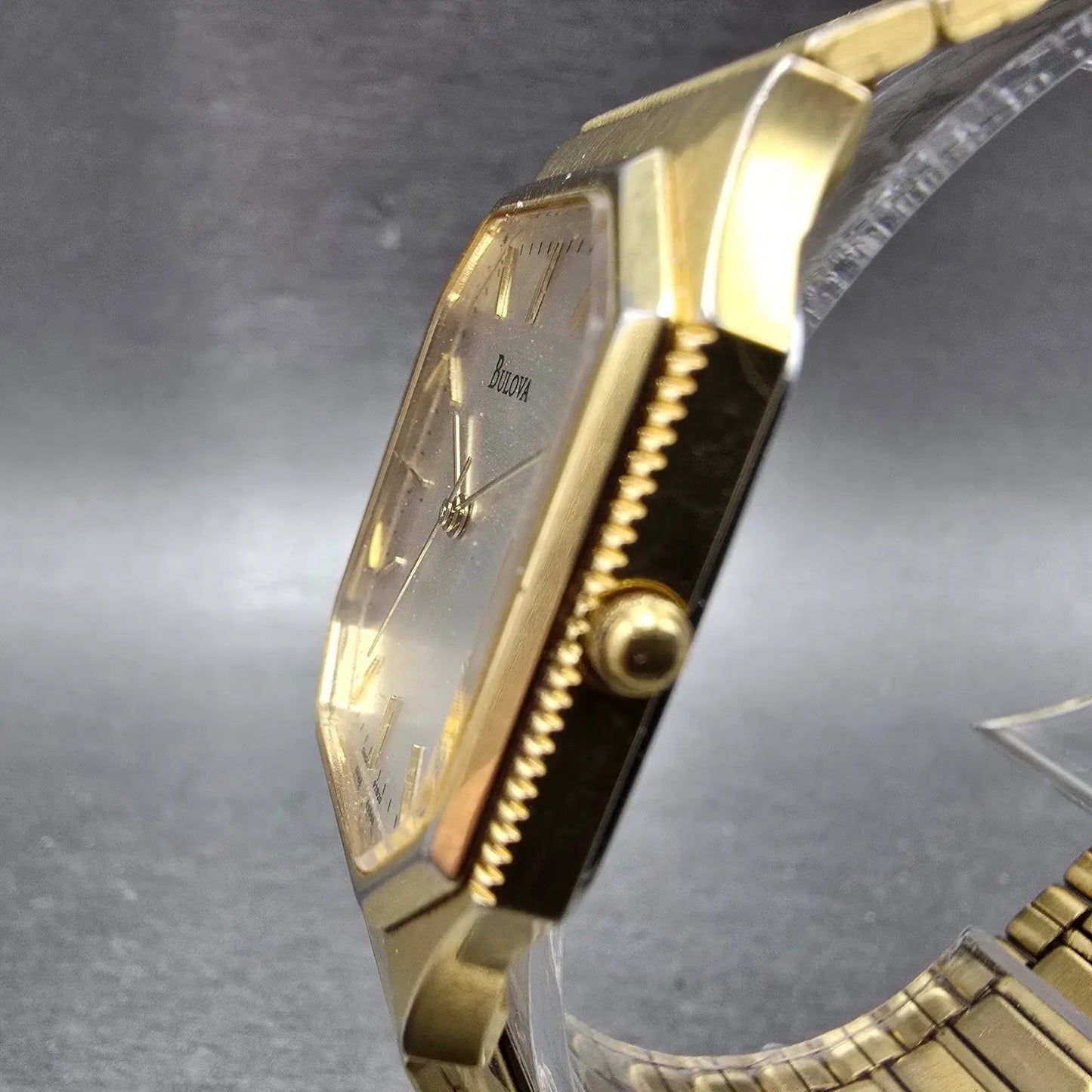 Bulova Tank Watch Men 29mm Silver Dial Gold Tone Date Octagon 92B29 PARTS VTG3