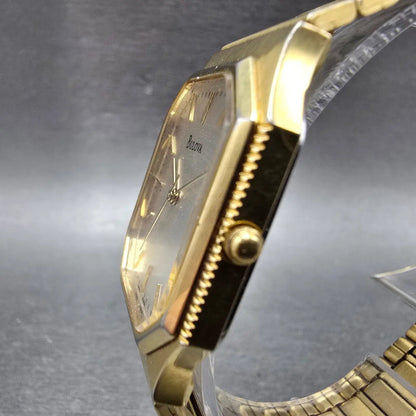 Bulova Tank Watch Men 29mm Silver Dial Gold Tone Date Octagon 92B29 PARTS VTG3
