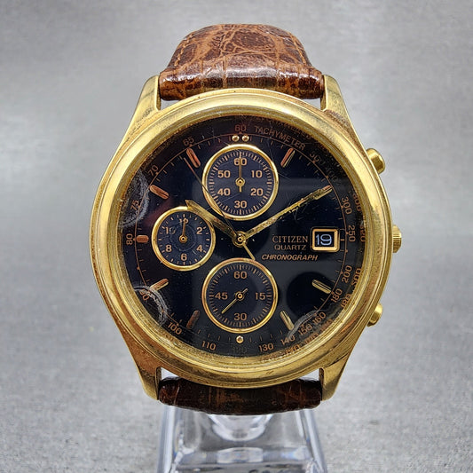 Citizen Chronograph Watch Men 37mm Blue Dial Gold Tone Date 0510C50324 PARTS0