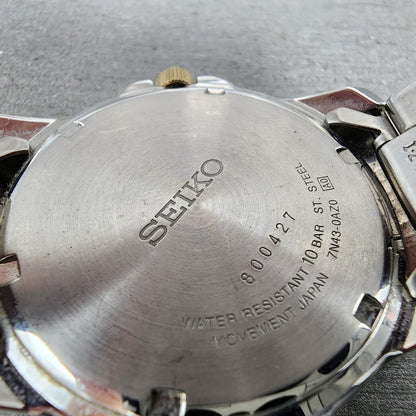 Seiko Watch Men 39mm Black Dial Two Tone Round Daydate 7n430az0 New Batttery9