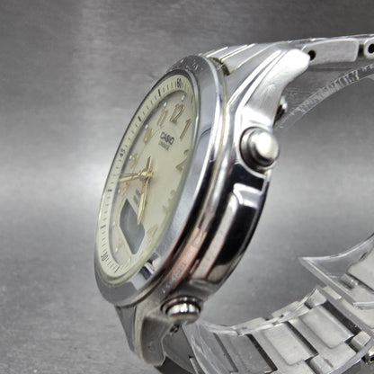 Casio Lineage LCW-100 Watch Men 40mm Cream Dial Steel Alarm Chrono Solar Runs2