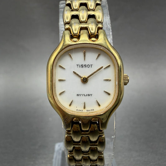 Tissot Tank Watch Women 19mm White Dial Gold Tone Rectangle New Battery VTG ABCD0