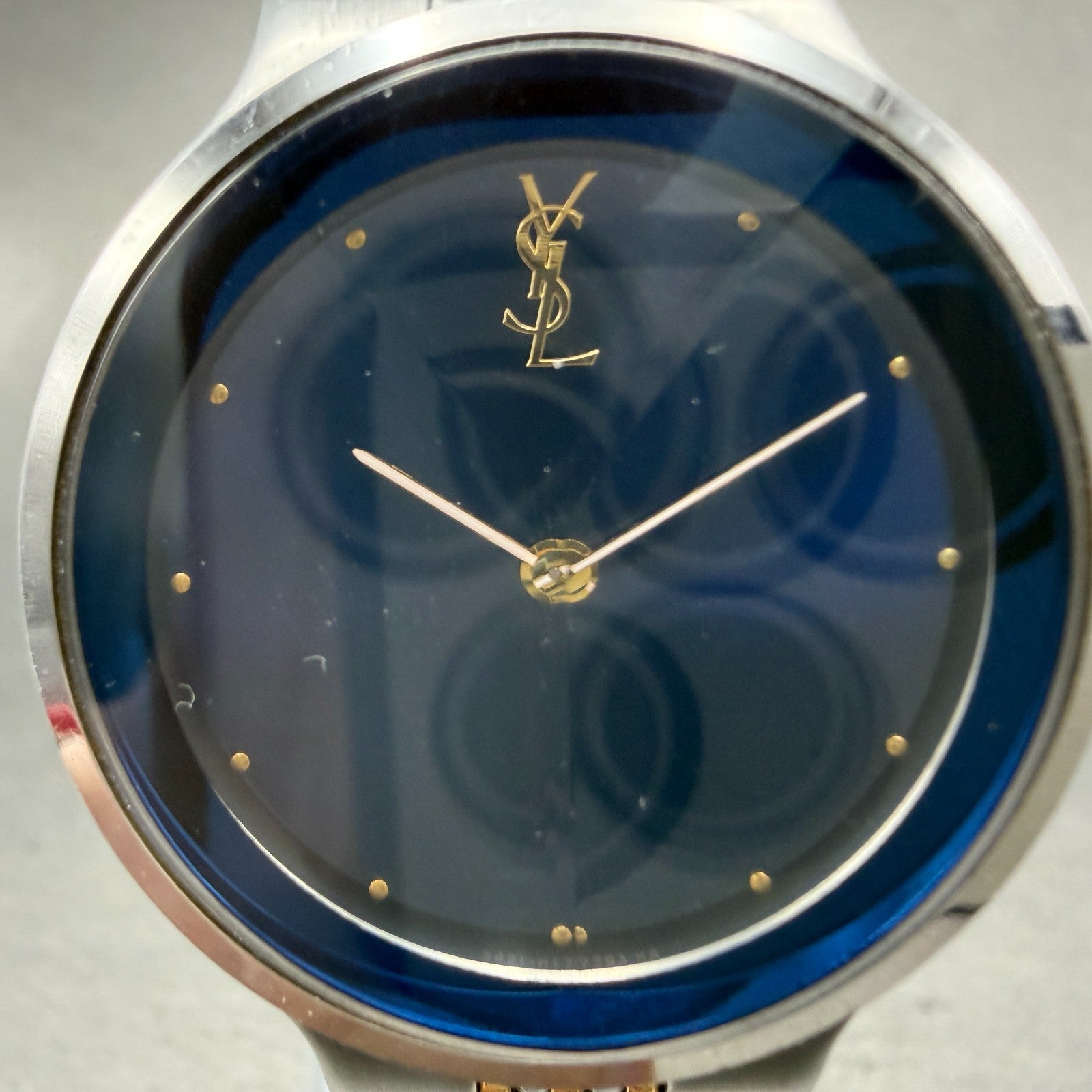 Yves Saint Laurent Watch Unisex 33mm Blue Dial Two Tone Round New Battery1