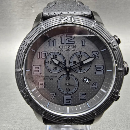 Citizen Eco-Drive Chronograph Watch Men 46mm Black Dial Black AT2205-01E Runs0