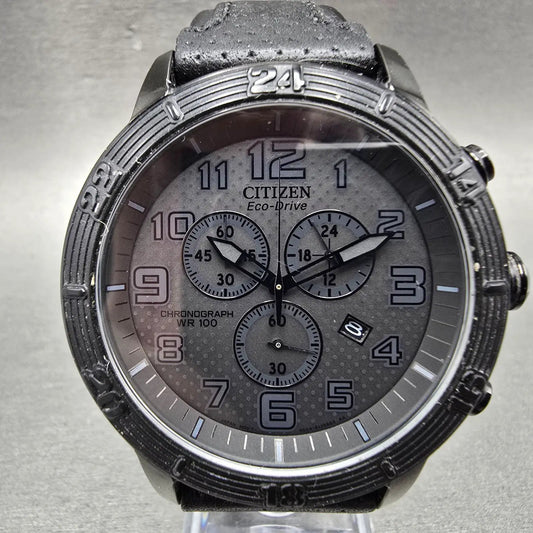 Citizen Eco-Drive Chronograph Watch Men 46mm Black Dial Black AT2205-01E Runs0