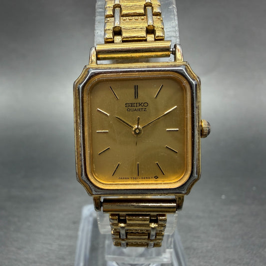 Seiko Tank Watch Women 20mm Champagne Dial Gold Tone 7321-5100 New Battery0