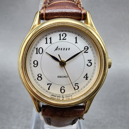 Seiko Avenue Watch Women 25mm Silver Gold Tone Round 2P210290 New Battery0