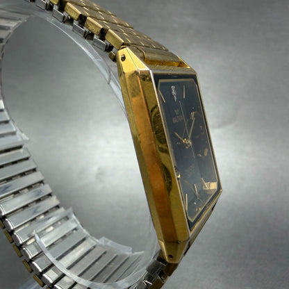 Waltham Tank Watch Men 25mm Black Dial Gold Tone Rectangle New Battery3