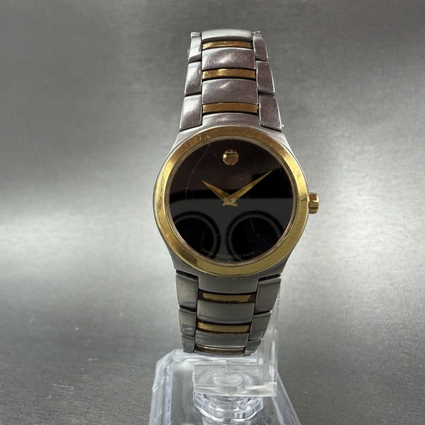Movado Museum Watch Women 25mm Black Dial Two Tone Round 81 E4 21833 New battery5