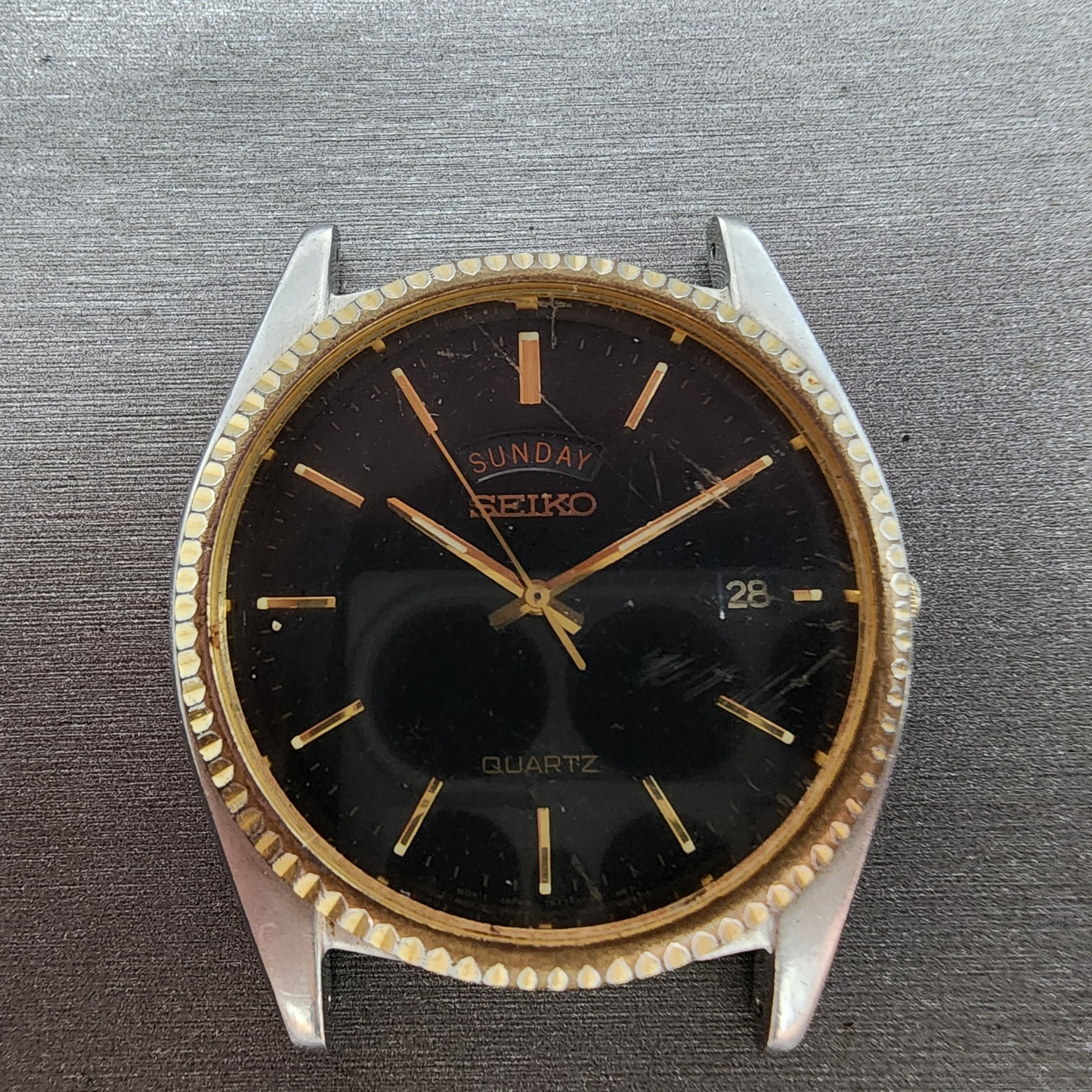 Seiko President Watch Men 36mm Black Dial Two Tone Daydate 7n438a49 PARTS0