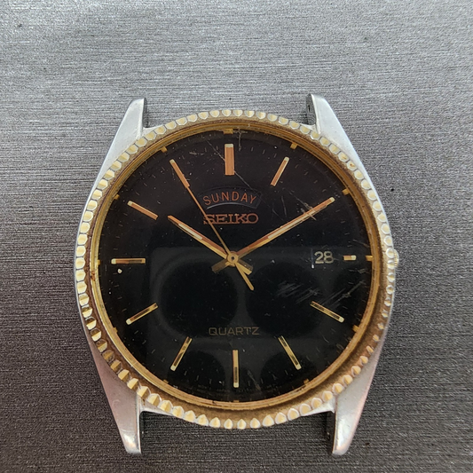 Seiko President Watch Men 36mm Black Dial Two Tone Daydate 7n438a49 PARTS0