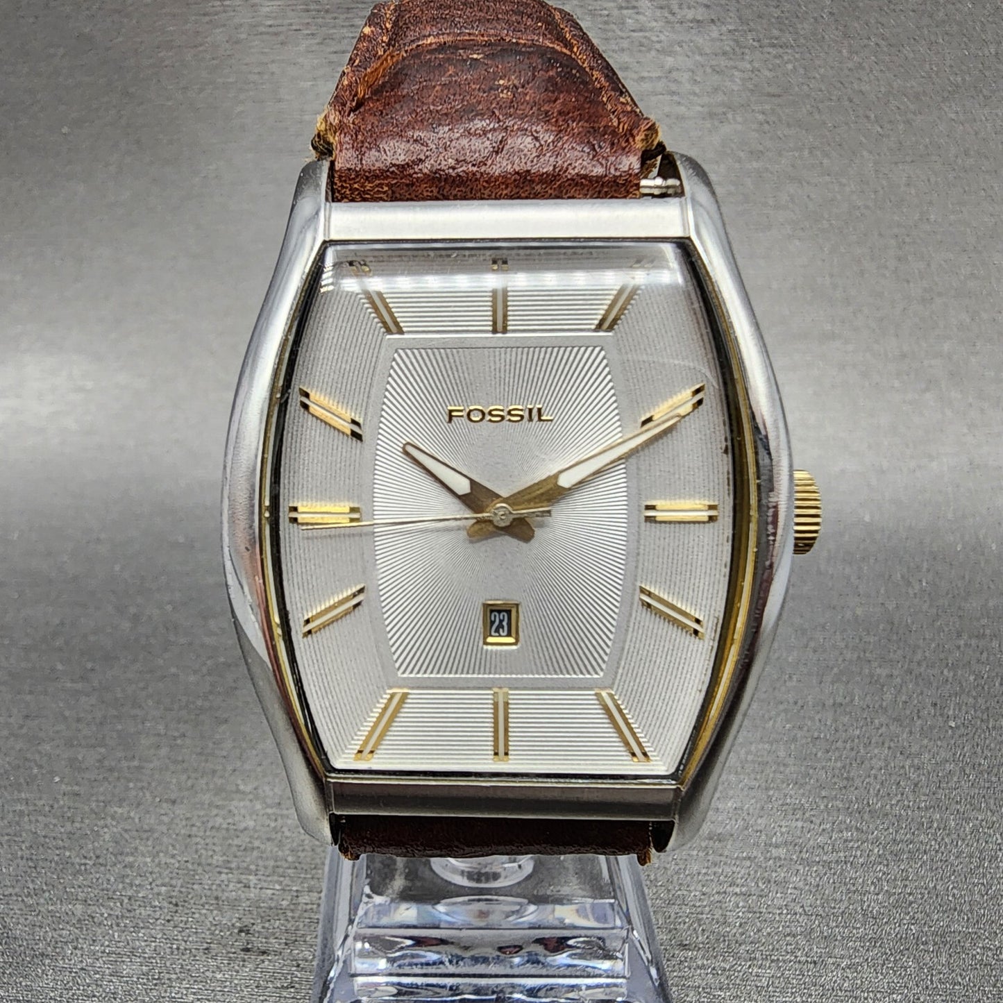 Fossil Watch Men 35mm White Dial Silver Tone Date Tonneau FS4454 New Battery0