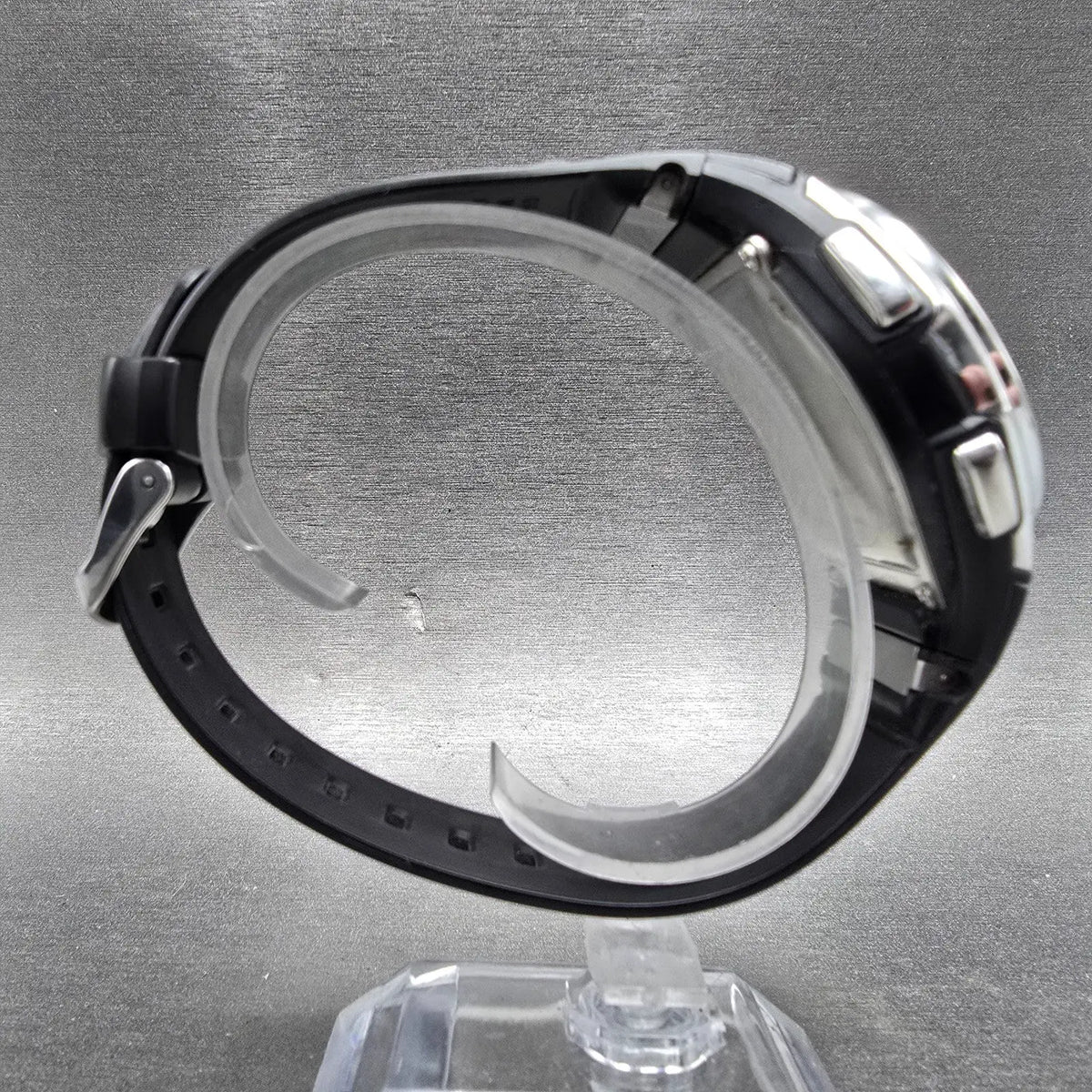 Casio WVA-470 Watch Men 42mm Black Silver Wave Ceptor Alarm Chronograph Round 788