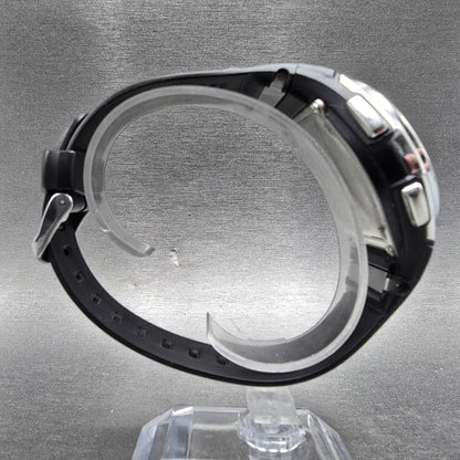 Casio WVA-470 Watch Men 42mm Black Silver Wave Ceptor Alarm Chronograph Round 788