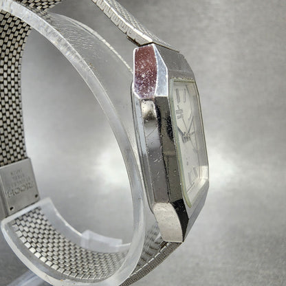 Ricoh Tank Watch Women 20mm White Dial Silver Tone Octagon New Battery3