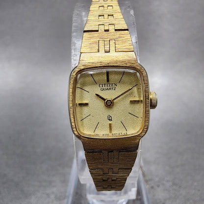 Citizen CQ Tank Watch Women 15mm Cream Dial Gold Tone Rectangle New Battery0