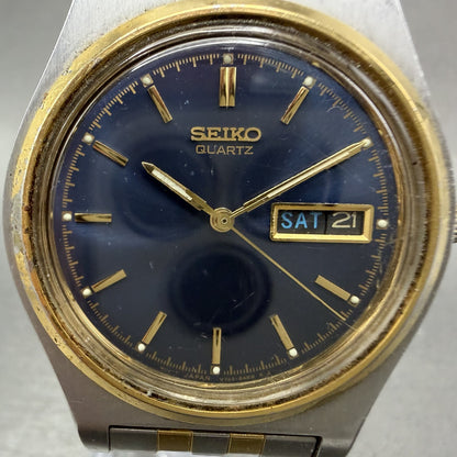 Seiko Watch Men 37mm Blue Dial Two Tone Daydate Round V7438a20 New Battery1