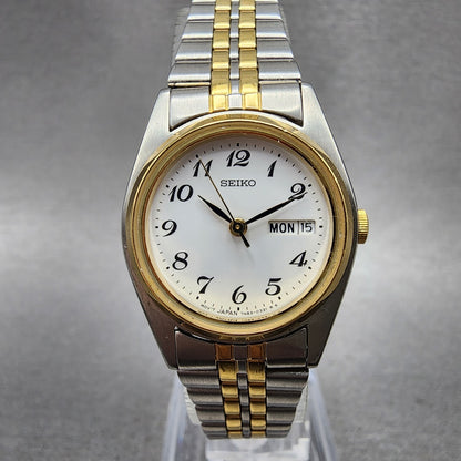 Seiko Watch Women 24mm White Dial Two Tone Daydate Round 7N830011 New Battery0