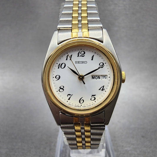 Seiko Watch Women 24mm White Dial Two Tone Daydate Round 7N830011 New Battery0