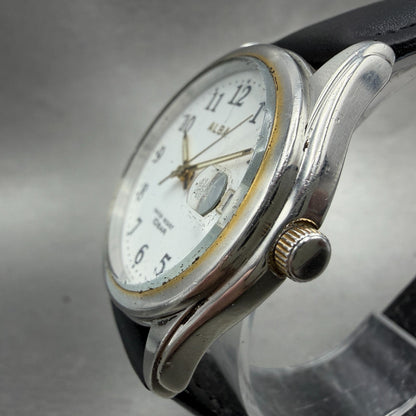 Seiko ALBA Watch Men 36mm White Dial Two Tone Date Round 7N42-0AD0 New Battery2