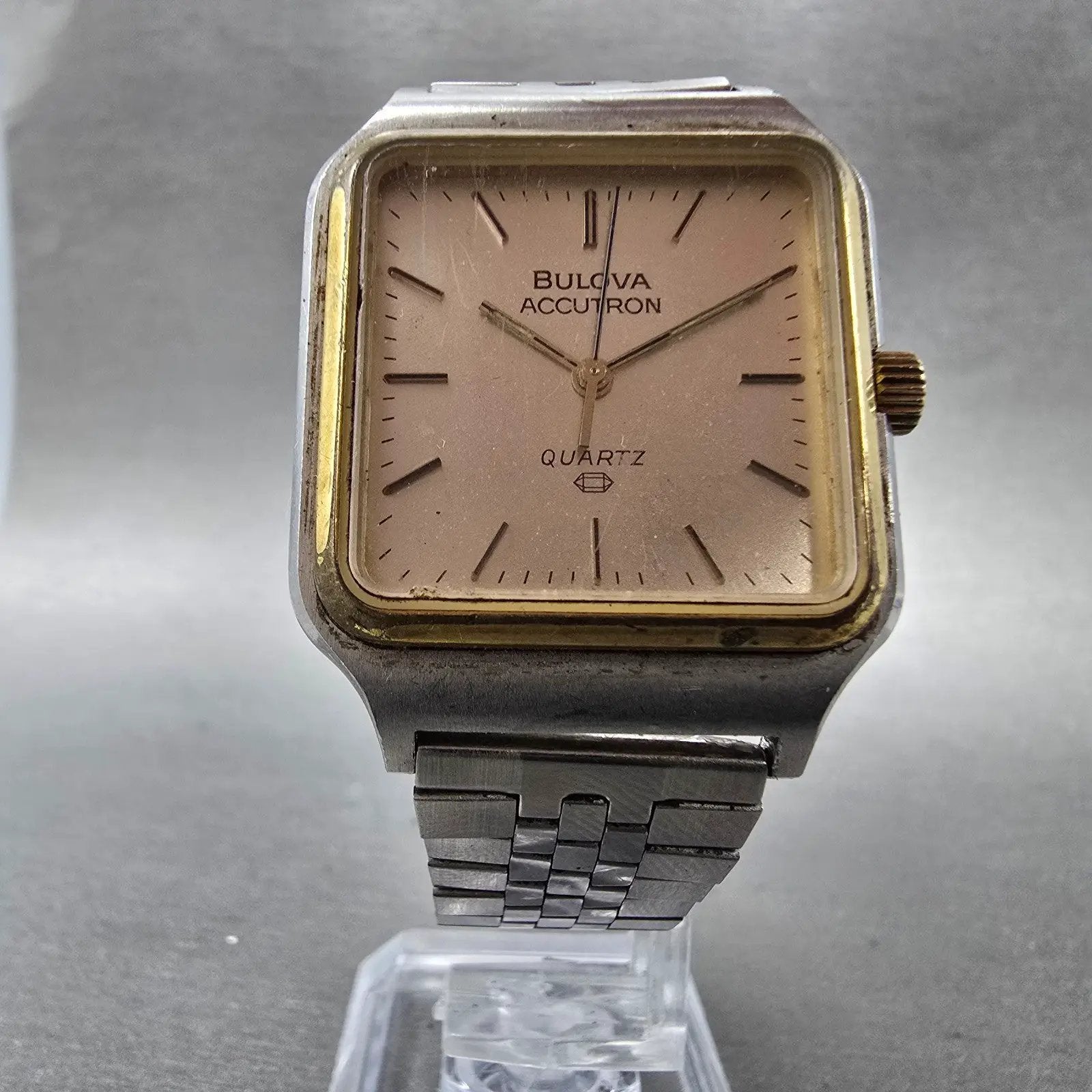 Bulova Accutron Tank Watch Men 31mm Silver Dial Two Tone Rectangle PARTS Vintage6