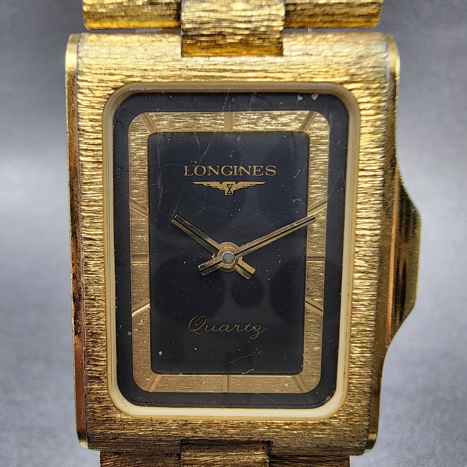Longines Tank Watch Men 24mm Black Dial Gold Tone Rectangle New Battery Nugget1