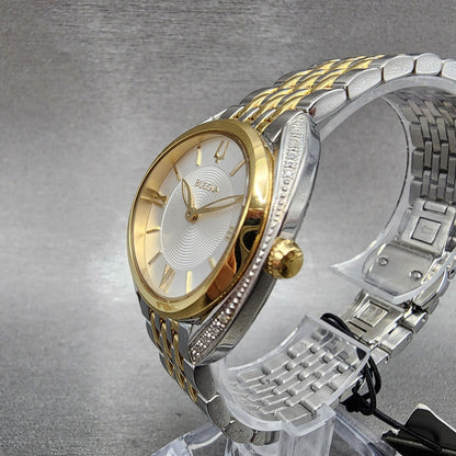 Bulova Diamond Watch Women 30mm Silver Dial Two Tone Diamond Bezel Round 98R2962