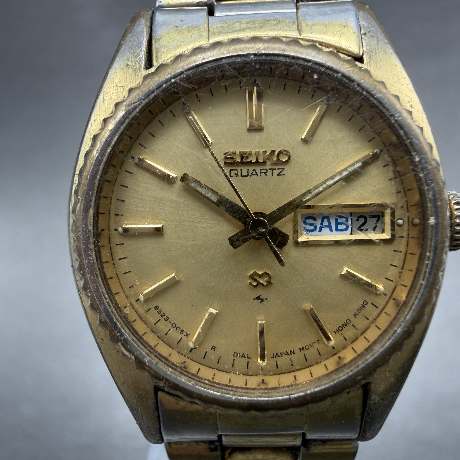 Seiko SQ Watch Women 25mm Champagne Dial Gold Tone Daydate 8523-0059 New Battery1