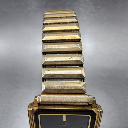Seiko Tank Watch Men 26mm Black Dial Gold Tone Rectangle 7430-5169 New Battery