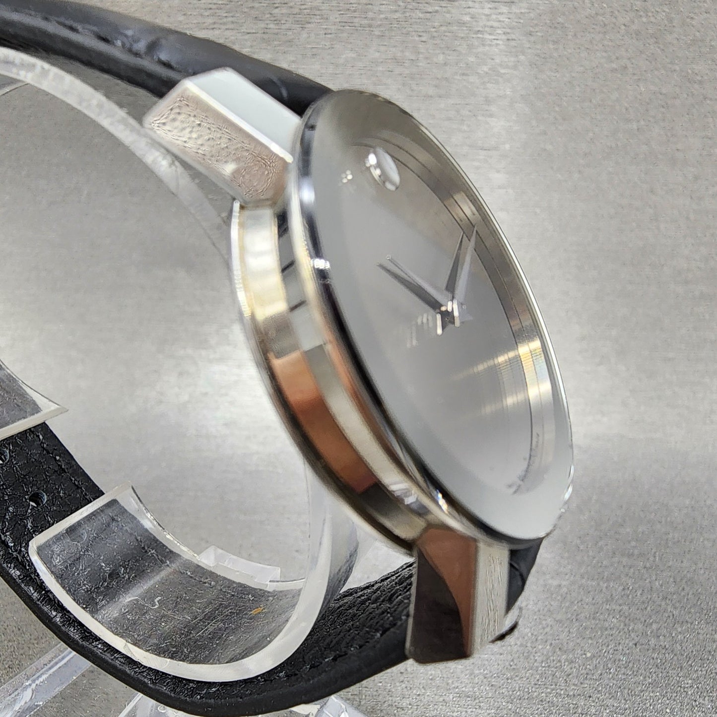 Movado Sapphire Watch Men 35mm Silver Dial Silver Tone Round 84g12896 NewBattery3