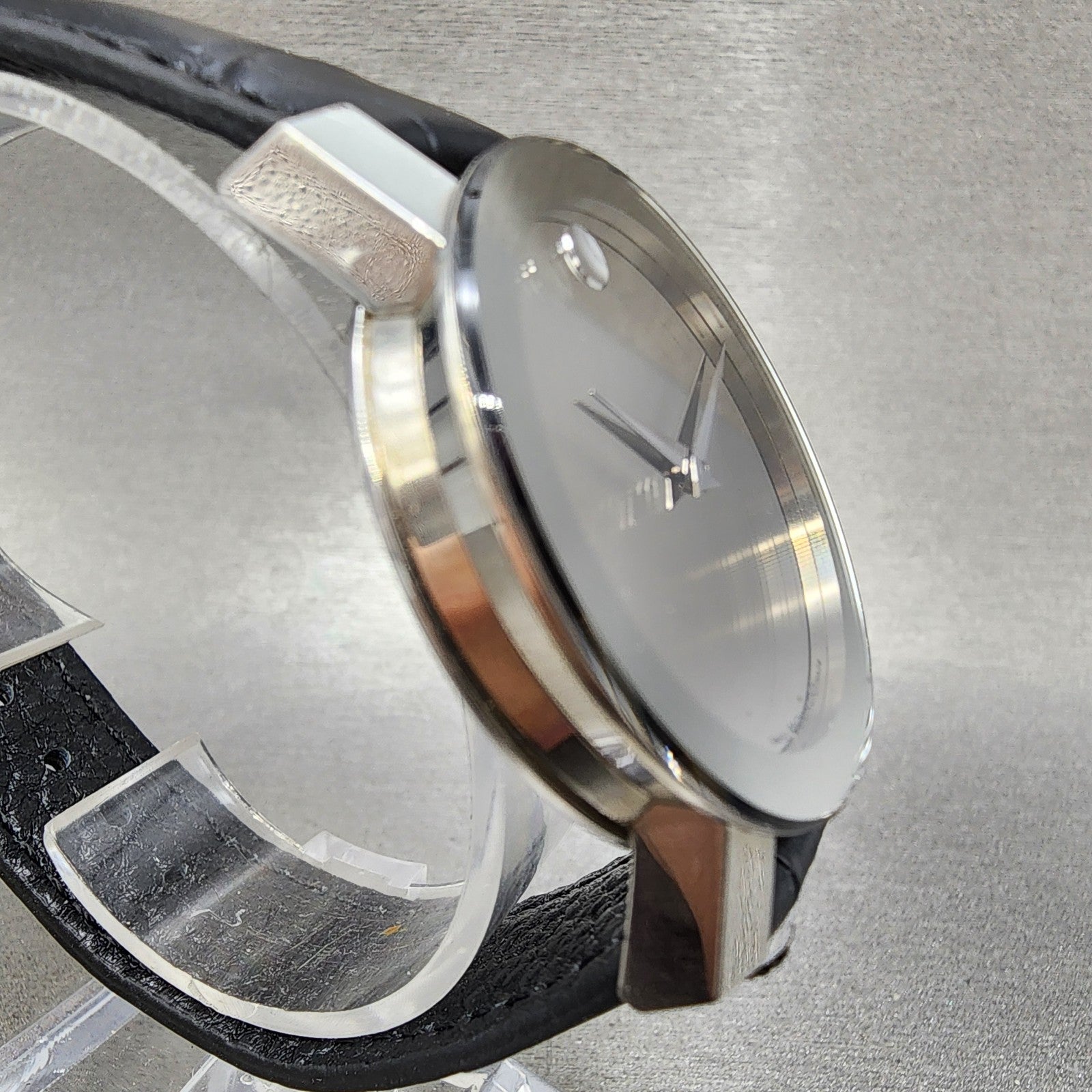 Movado Sapphire Watch Men 35mm Silver Dial Silver Tone Round 84g12896 NewBattery3