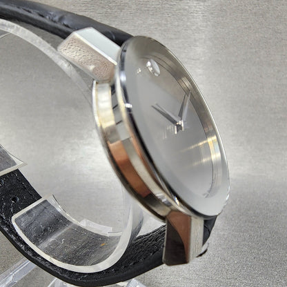 Movado Sapphire Watch Men 35mm Silver Dial Silver Tone Round 84g12896 NewBattery3