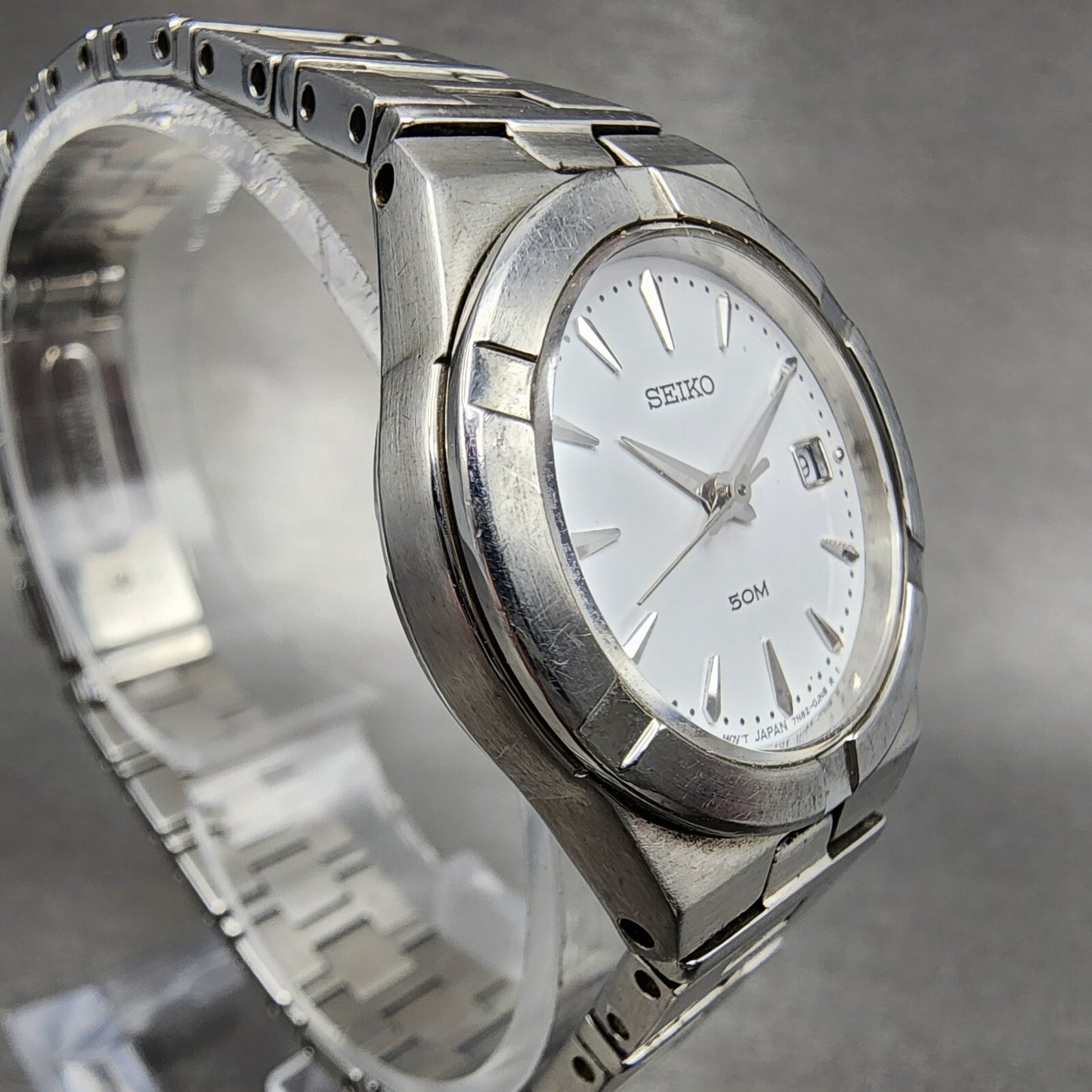 Seiko Watch Women 26mm White Dial Steel Date Round 7N826F50 New Battery3