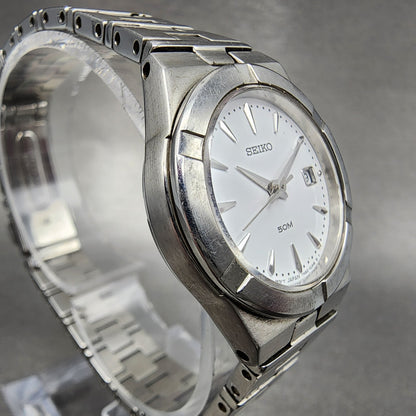 Seiko Watch Women 26mm White Dial Steel Date Round 7N826F50 New Battery3