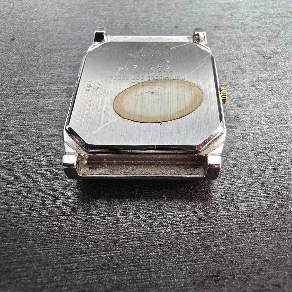 Seiko Watch Men 27mm Silver Dial Two Tone Rectangle 7430-5350 New Battery10