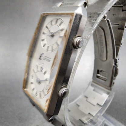 Citizen XC Tank Dual Time Watch Women 18mm Silver Dial Silver Tone New Battery