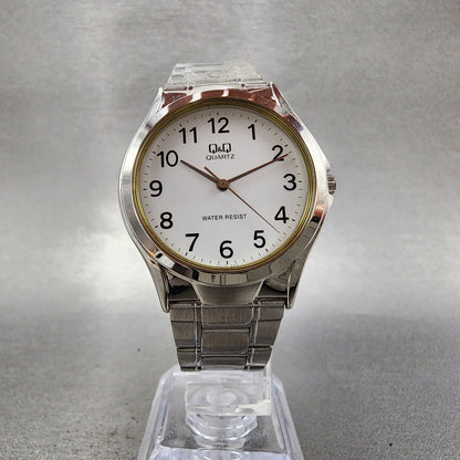 Citizen Q&Q Watch Men 34mm White Dial Silver Tone Vu76-204 New Battery