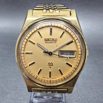 Seiko SQ Watch Men 34mm Gold Dial Gold Tone Daydate Round 7123-8439 PARTS VTG0
