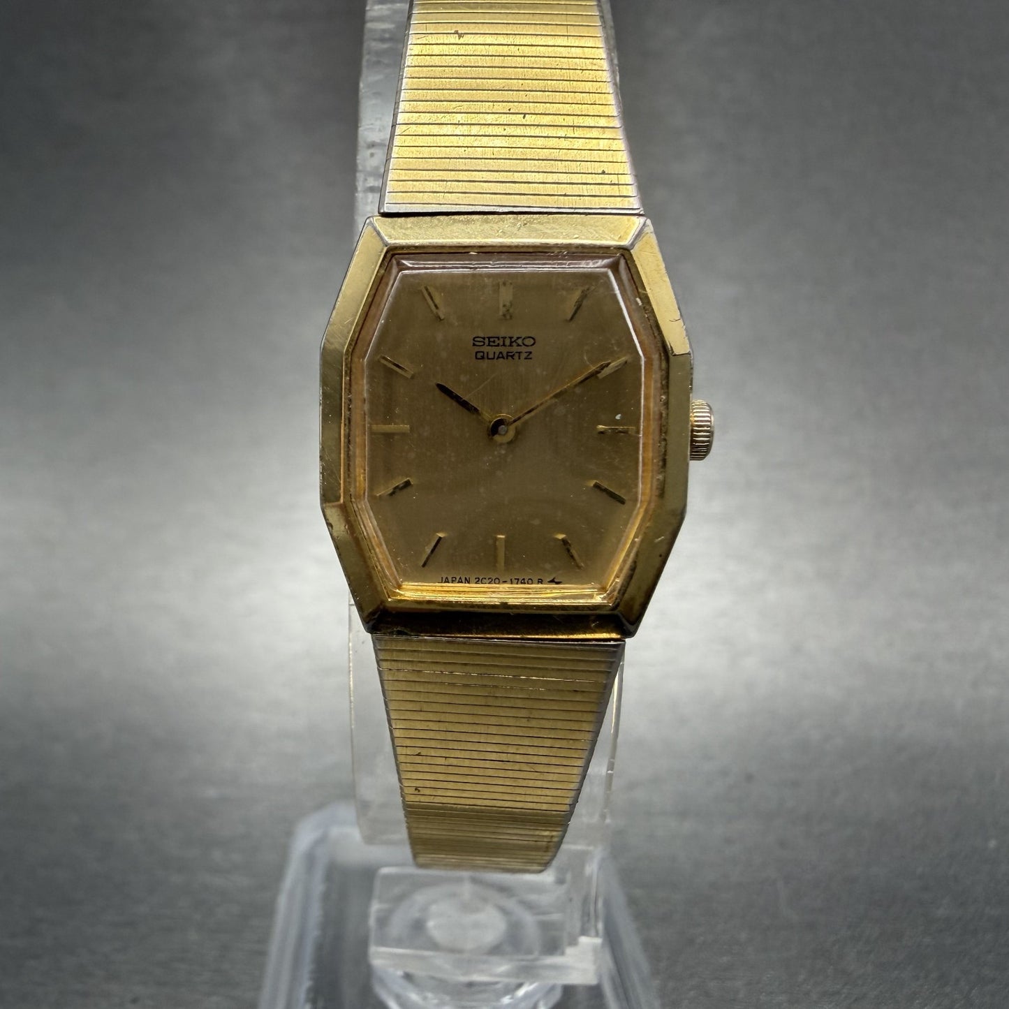 Seiko Watch Women 18mm Gold Dial Gold Tone Octagon 2C20-5840 New Battery VTG NMP0