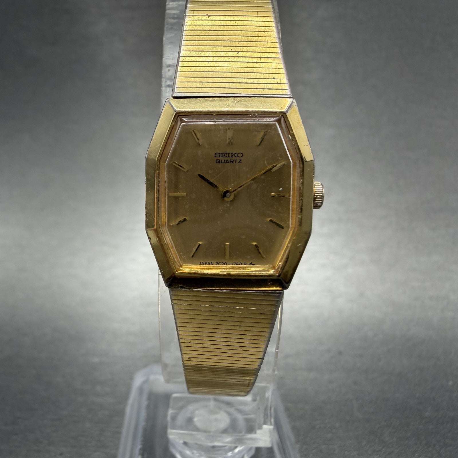 Seiko Watch Women 18mm Gold Dial Gold Tone Octagon 2C20-5840 New Battery VTG NMP0