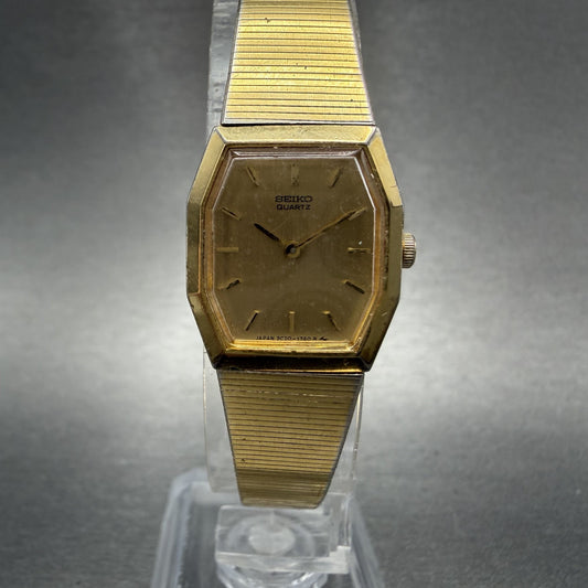 Seiko Watch Women 18mm Gold Dial Gold Tone Octagon 2C20-5840 New Battery VTG NMP0