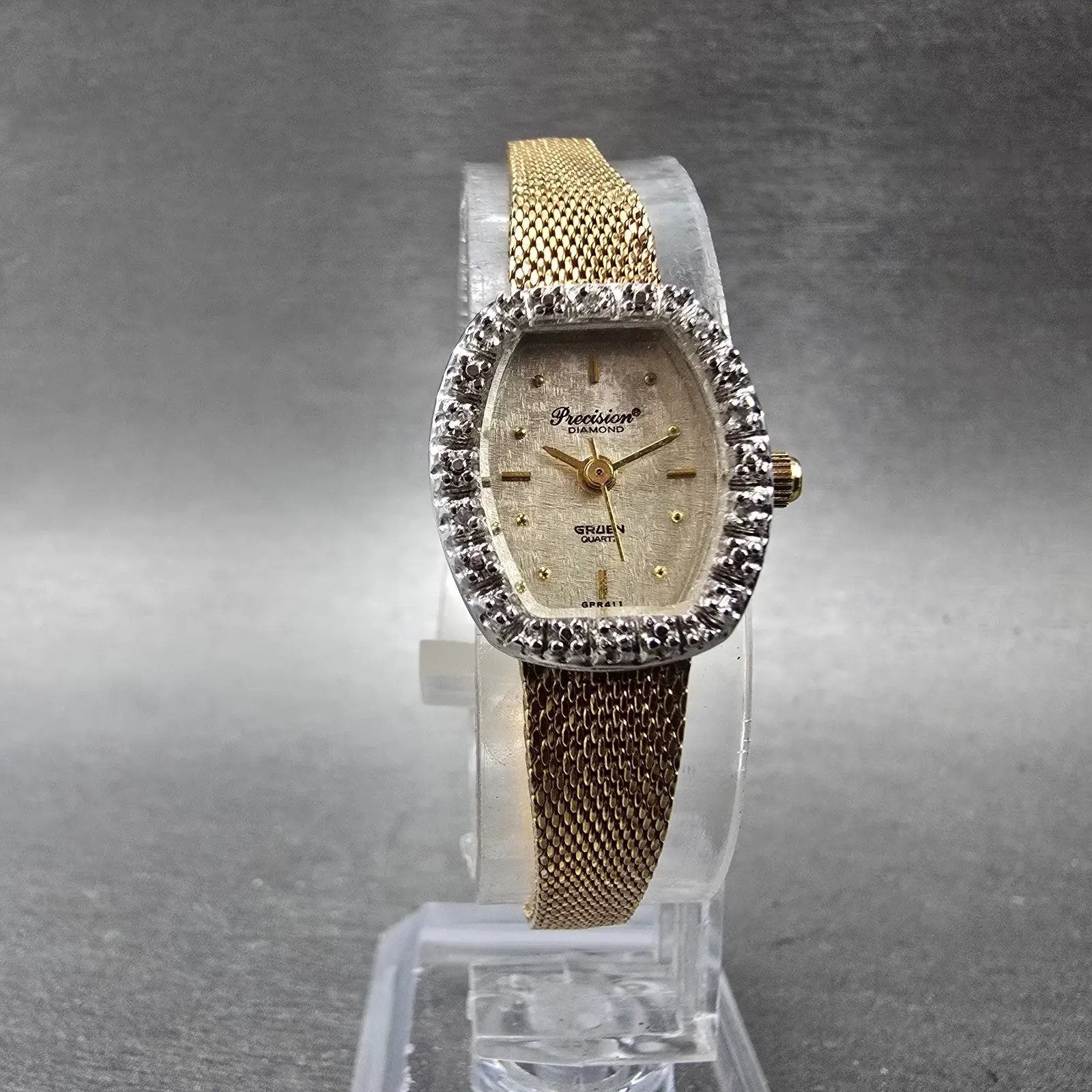 Gruen Precision Watch Women 17mm Champagne Dial Gold Tone Diamond Bezel NewBatt6