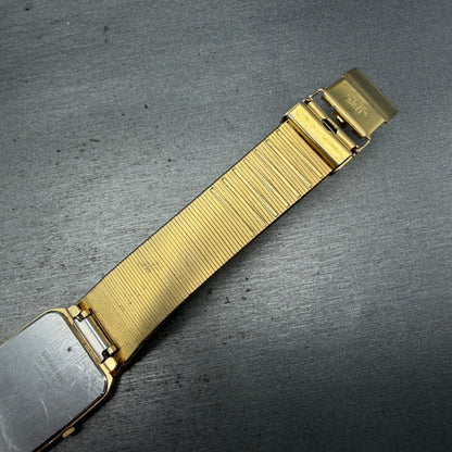 Seiko Tank Watch Men 25mm Silver Dial Gold Tone Rectangle READ! 5Y30-5B49 NewBat8
